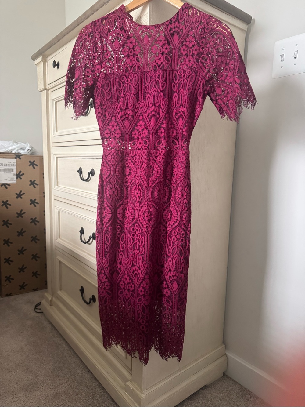 Lulu's Magenta Lace Midi Dress